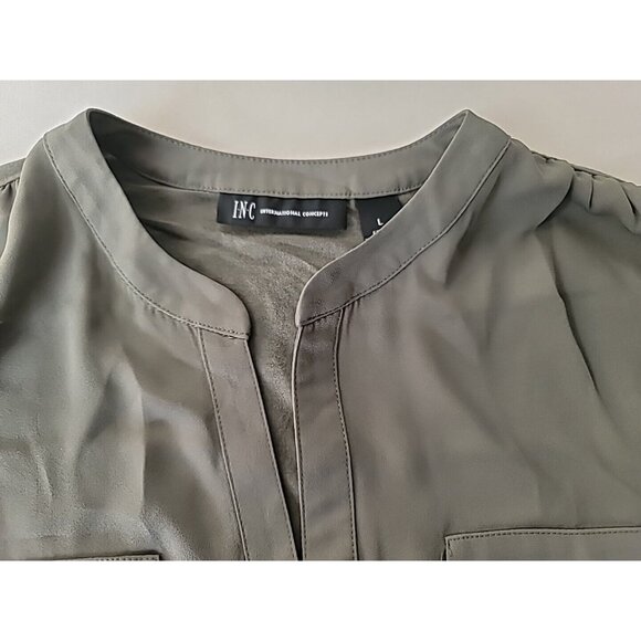 INC Macys Blouse Sz L Green Lightweight Sheer Front Back 100% Rayon Sleeveless - Picture 11 of 12